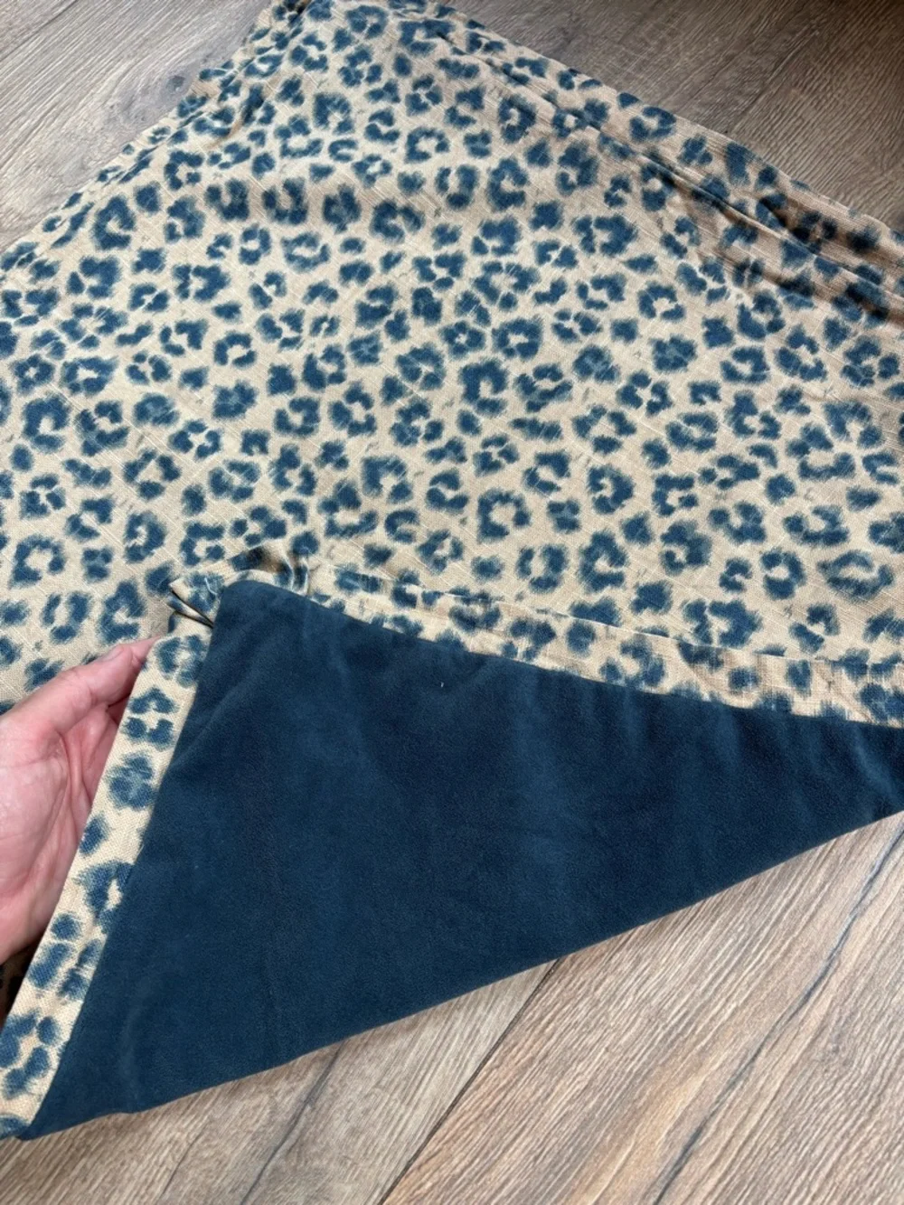 Navy Velvet & Linen Leopard Print Accent Pillow Cover | 22” Square Reversible